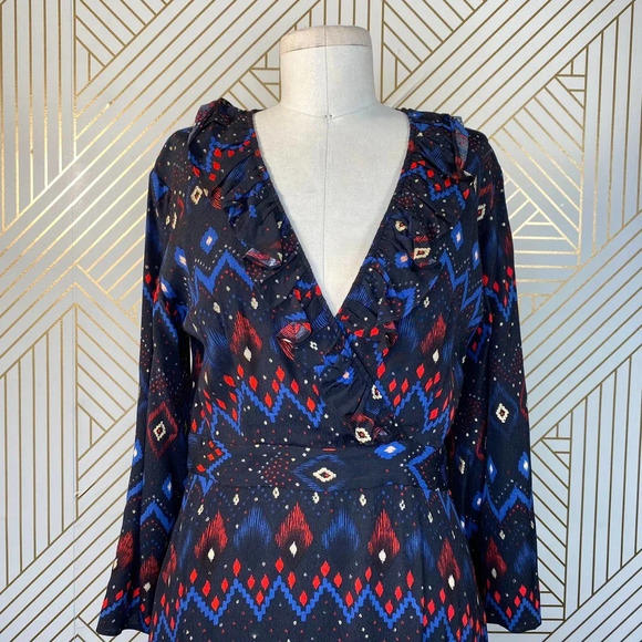 & Other‎ Stories Dress Faux Wrap Midi Maxi Geometric Print Black Blue Red Size 4 - Picture 2 of 12